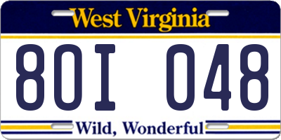 WV license plate 8OI048
