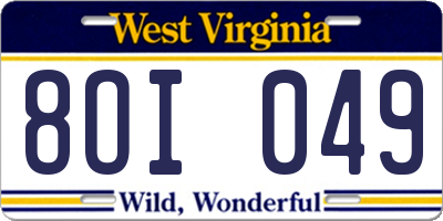 WV license plate 8OI049