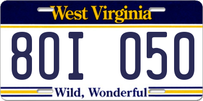 WV license plate 8OI050