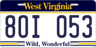 WV license plate 8OI053