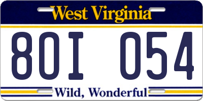 WV license plate 8OI054