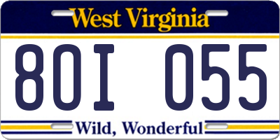 WV license plate 8OI055