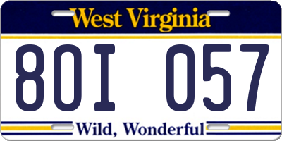 WV license plate 8OI057