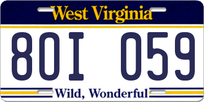 WV license plate 8OI059