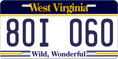 WV license plate 8OI060