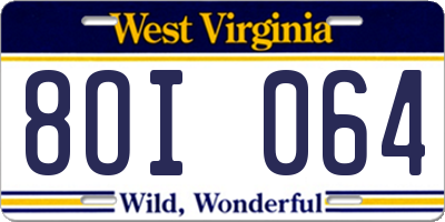 WV license plate 8OI064