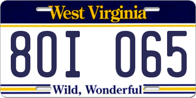 WV license plate 8OI065