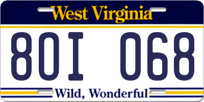 WV license plate 8OI068