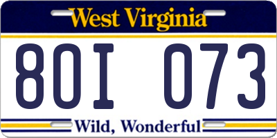 WV license plate 8OI073