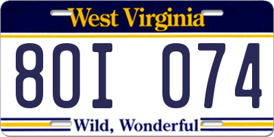 WV license plate 8OI074