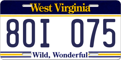 WV license plate 8OI075