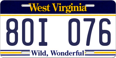 WV license plate 8OI076