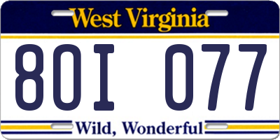 WV license plate 8OI077