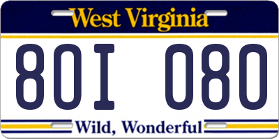 WV license plate 8OI080