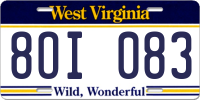 WV license plate 8OI083