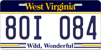 WV license plate 8OI084