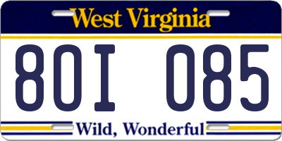 WV license plate 8OI085