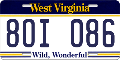 WV license plate 8OI086