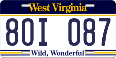 WV license plate 8OI087