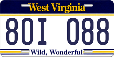 WV license plate 8OI088