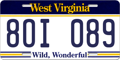 WV license plate 8OI089
