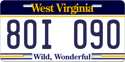 WV license plate 8OI090