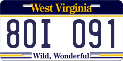 WV license plate 8OI091