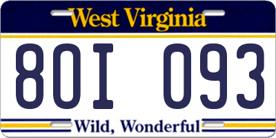 WV license plate 8OI093