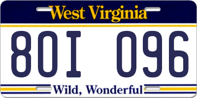 WV license plate 8OI096