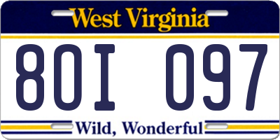 WV license plate 8OI097