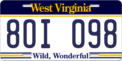 WV license plate 8OI098