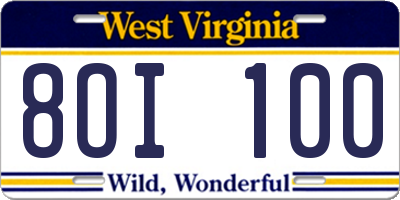WV license plate 8OI100