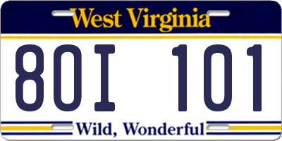 WV license plate 8OI101