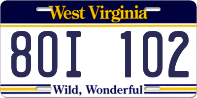 WV license plate 8OI102