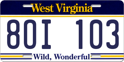 WV license plate 8OI103