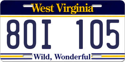 WV license plate 8OI105