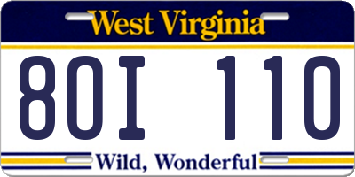 WV license plate 8OI110
