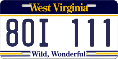 WV license plate 8OI111