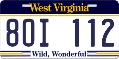 WV license plate 8OI112