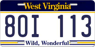 WV license plate 8OI113