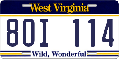WV license plate 8OI114