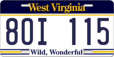 WV license plate 8OI115