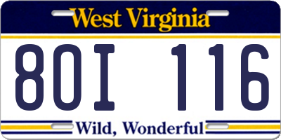 WV license plate 8OI116