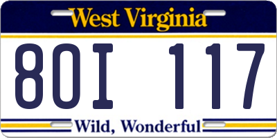 WV license plate 8OI117