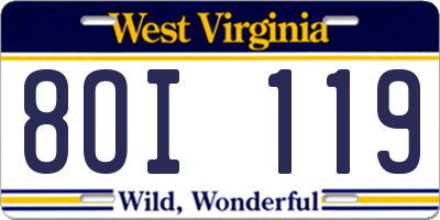 WV license plate 8OI119