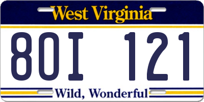 WV license plate 8OI121