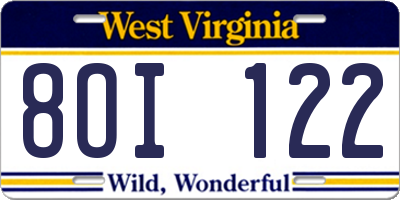 WV license plate 8OI122
