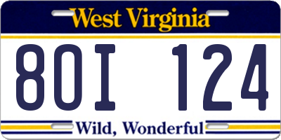 WV license plate 8OI124