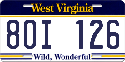 WV license plate 8OI126