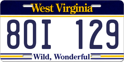 WV license plate 8OI129